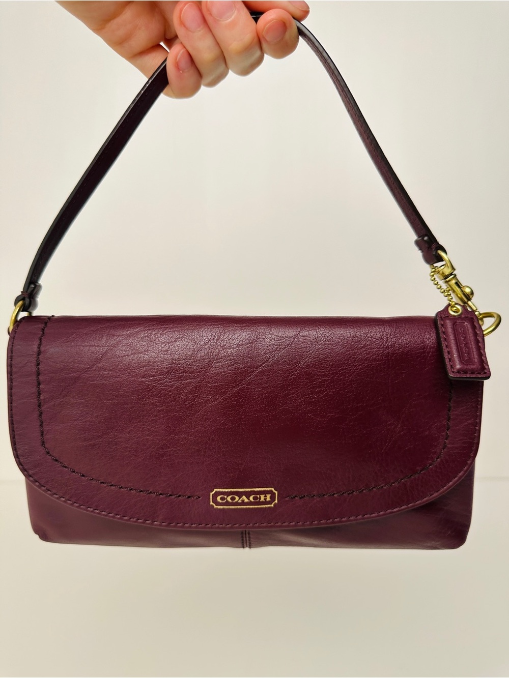 Coach Vintage Plum Purple Burgundy Leather Convertible Shoulder Bag Wristlet